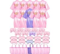 Bokon 40 Pcs Girls Spa Party Supplies 10 Birthday Squad Princess Robe 10 Tote Bags 10 Headbands 10 Spa Masks for Birthday, Pink, Light Purple, 8