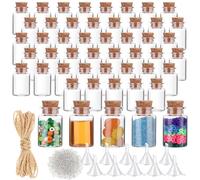 Bokon 50 Packs Mini Plastic Bottles with Corks Stoppers Eye Screws Funnels Small Potion Bottles Tiny Clear Sand Art Jar Wishing Vial for Birthday Party DIY Crafts Gift (1 x 1.38 Inch)