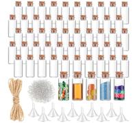 Bokon 50 Packs Mini Plastic Bottles with Corks Stoppers Eye Screws Funnels Small Potion Bottles Tiny Clear Sand Art Jar Wishing Vial for Birthday Party DIY Crafts Gift (0.87 x 1.97 Inch)