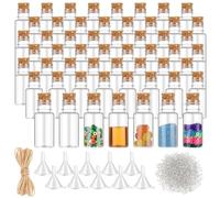 Bokon 50 Packs Mini Plastic Bottles with Corks Stoppers Eye Screws Funnels Small Potion Bottles Tiny Clear Sand Art Jar Wishing Vial for Birthday Party DIY Crafts Gift (1 x 2.28 Inch)