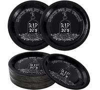 Bokon 50 Pcs Death to My 20s Paper Plates 9 Inch 30th Birthday Party Supplies Rip Twenties Gothic Cake Plates Rip 20s Birthday Decorations for My Youth Party, Black