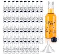 Bokon 50 Pcs Mini Wedding Liquor Bottles Take a Shot We Tied The Knot Shot Glasses for Guests 1.7 Fl Oz/ 50 ml Plastic Reusable Empty Bottle with Cap Funnel Acrylic Mini Glasses for Bridal (Black)