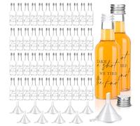 Bokon 50 Pcs Mini Wedding Liquor Bottles Take a Shot We Tied The Knot Shot Glasses for Guests 1.7 Fl Oz/ 50 ml Plastic Reusable Empty Bottle with Cap Funnel Acrylic Mini Glasses for Bridal (Silver)
