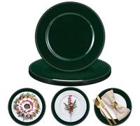 Bokon 6 Pack Christmas Charger Plates 13" Round with Beaded Plastic Charger Plates Elegant Reliable Reusable for Holiday Wedding Party Event Xmas Table Tabletop Dinner Decoration(Green,Classic)