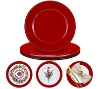 Bokon 6 Pack Christmas Charger Plates 13" Round with Beaded Plastic Charger Plates Elegant Reliable Reusable for Holiday Wedding Party Event Xmas Table Tabletop Dinner Decoration(Red,Classic)