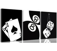 BOKPEN 3Pcs Black and White Poker Dice Canvas Wall Art Lucky You Poster Prints Trendy Funky Preppy Y2K 8 Ball Pictures Artwork Aesthetic Painting for Game Room Apartment Dorm Decor 12x16in canvas