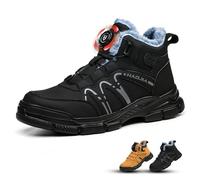 BOKRYE Winter Steel Toe Safety Boots Thermal Work Boots for Men's Womens Lightweight Ankle High Safety Trainers Breathable Safety Shoes Slip-Resistant Sole (Win.Black,5 UK)