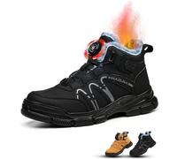 BOKRYE Winter Steel Toe Safety Boots Thermal Work Boots for Men's Womens Lightweight Ankle High Safety Trainers Breathable Safety Shoes Slip-Resistant Sole (Win.Black,7 UK)