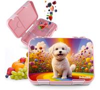 Boks184 Children's Lunch Box with 4 + 2 Compartments - Bento Box Children - Very Robust - BPA Free Lunch Box Children - Lunch Box Children for School, Nursery & Excursions - Snack Box (Dog Pink)