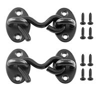 BokWin 2PCS 2” Privacy Hook and Eye Latch，Solid Thicken Stainless Steel Barn Door Lock with Mounting Screws for Window, Bedroom, Closet，Sliding Door (Black)