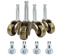 BokWin 4 Pack 1 Inch Swivel Stem Ball Caster Wheel Zinc Alloy Castor with Socket Mounting Stem Antique Brass for Furniture Desk Coffee Table Chest Drawer Nightstand Smooth Rolling Replacement