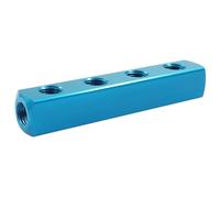 BokWin 4 Way 7 Port Air Manifold: Aluminum Alloy Pneumatic Air Distribution Block with NPT 1/4 inch Supply and Output Ports | Inline Splitter for Compressor Systems (1 Pack)