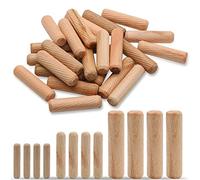 BokWin 400 Pack Wooden Dowel Pins 6mm 8mm 10mm (Approx 1/4" 5/16" 3/8") Wood Fluted Dowels Rods Kiln Dried Fluted and Beveled, Hardwood Crafts Dowel Pegs