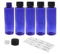BokWin 5 Pack Blue 3.4 oz Empty Plastic Travel Bottles for Toiletries, Refillable Squeeze Containers with Easy-to-Read Labels for Shampoo Conditioner Lotion, Travel Essentials for Carry-On Liquids