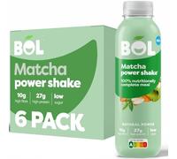 BOL Matcha Power Shake - Ready-to-Drink Nutritionally Complete Meal, 27g Plant Protein, 10g Fibre, 26 Vitamins & Minerals, Low Sugar Vegan Meal Replacement Shake (410ml x 6 Bottles)