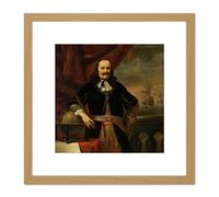 Bol Michiel De Ruyter Lieutenant Admiral Painting 8X8 Inch Square Wooden Framed Wall Art Print Picture with Mount Artery8 Light Oak One Size