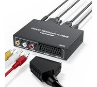 BolAAzuL AV+VG Scart to HDMI Converter - 3-in-1 Video Converter | Full HD 1080P, w/ IR Remote Control, USB Powered, AV VGA SACRT in HDMI out for Wii PS2 HDTV Monitor