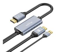 BolAAzuL HDMI 2.1 to DisplayPort Adapter Cable Uni-Directional, from HDMI Source to Display Port Display, Not Displayport to HDMI, Support 8K@30Hz 4K@120Hz 2K@144Hz, USB-Powered, Braided, 2M