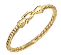 BOLAGTIER Stainless Steel Twisted Cable Wire Bracelets with Hook Adjustable Cuff Bangle Bracelet Vintage Jewelry Gift for Women, 62mm, Stainless Steel, no gemstone