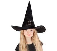 Kids Deluxe Black Velvet Witch Hat Childrens Size Halloween Fancy Dress Wicked