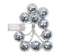 Boland 00768 LED Disco Ball String Lights, Length 140 cm, Battery Operated, Disco Fever, 70s Decoration, 1970s, Party Decoration, Disco Themed Party Decor (Silver)