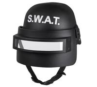Boland 01408 SWAT Deluxe Children's Helmet with Visor, Black/White, Chin Strap, Fold-Up, Carnival, Halloween, Theme Party, Birthday, Fancy Dress (Black)