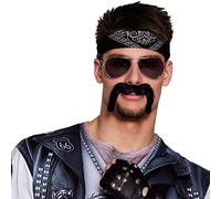 Boland 01814 - Moustache Biker, One Size, Black, Self-Adhesive, Moustache, Rocker, Costume, Fancy Dress, Accessory, Carnival, Theme Party, Halloween