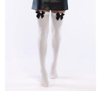 Boland 02271 - Bow Stockings, White with Black Bow, Hold-Up, Opaque, Over-the-Knees, Women, One Size, Carnival, Halloween, Fancy Dress, Theatre, Accessory