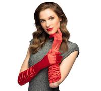 Boland 03142 Long Gloves Hollywood Satin Effect, Red, One Size