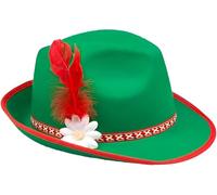 Boland 04034 Tyrol Hat Green/Red Felt Look with Feather and Flower, Fedora, Bavarian, Bavarian, Traditional Costume, Folk Festival, Costume, Carnival, Theme Party