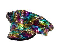 Boland 10203542 44736 Hat Rainbow with Reversible Sequins, Peaked Cap for Adults, Shiny, Carnival, Halloween, Theme Party, Disco, Multicoloured, Standard Size