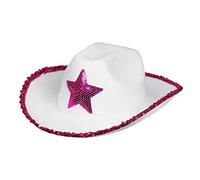 Boland 10203615 54376 Rodeo Star Adults, Cowboy Hat with Sequins, Cowgirl, Carnival, Halloween, Theme Party, Pink-White, Standard Size