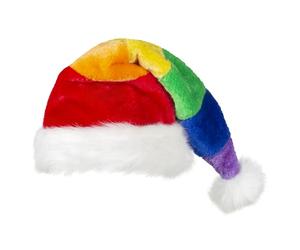Boland 13443 Christmas Hat Santa Rainbow Colours with Longer Point and White Bobble, Santa Claus, Santa Claus, Santa Claus, Santa, Christmas, Carnival, Theme Party
