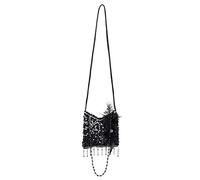 Boland 1920s Flapper Handbag - Black Sequin Charleston Bag with Beads, Pearls & Feather - Fancy Dress Accessory for Gatsby, Carnival, Costume Party & Theatre - 19 x 19 cm