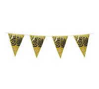 Boland 30051 Holographic bunting number 50, 1 piece, length 800 cm, gold, flag chain, stars, hanging decoration, multi-coloured, garland, theme party, birthday, anniversary