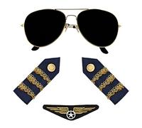 Boland 33202 Pilot Costume Set, Glasses, Brooch and Shoulder Pads, Pilot Outfit, Costume Set for JGA or Carnival