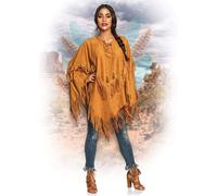 Boland 44095 - Indian Poncho, Brown, One Adults, Cape in Leather Look with Fr