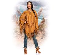 Boland 44095 - Indian Poncho, Brown, One Adults, Cape in Leather Look with Fringes and Beads, Chief, Cowboy, Squaw, Carnival, Halloween, Theme Party, Standard Size