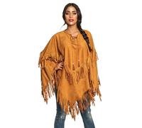 Boland 44095 Indian Poncho, Brown, One Size for Adults, Leather Look Cape with Fringes and Beads, Chief, Cowboy, Squaw, Carnival, Carnival, Carnival, Halloween, Theme Party