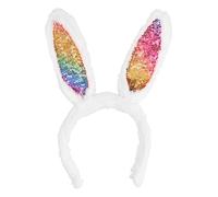 Boland 44719 Tiara Rainbow Rabbit with Glitter and Plush, Headband for Adults, Rabbit Ears for Head, Rabbit Costume