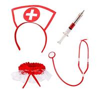 Boland 44803 Sexy Nurse Set with Headband, Stethoscope, Garter and Syringe Pen, Doctor's Assistant, Doctor, Profession, Costume, Theme Party, Carnival