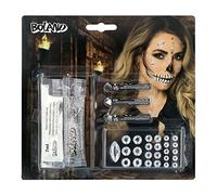 Boland 45096 Diamond Skull Make-Up Set, 3 Make-Up Pens, 1 Cream Make-Up White, 1 Glitter Gel and 25 Gemstones, Make-Up, Skeleton, Skull, Halloween, Carnival, Theme Party