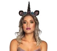 Boland 50029 tiara 50029-Tiara Dark, Unicorn Headband with Glitter, for Adults, Horn with Flowers and Ears, Headpiece, Carnival, Halloween, Theme Party, Multicoloured, Standard Size