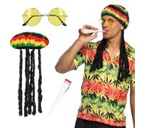 Boland 54584 Rasta Hat in Jamaica Look with Hair, Glasses and Cigarette, Dreadlocks, Costume Accessories for Carnival, Festival and Theme Party