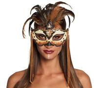 Boland 72195 - Voodoo Mamba Eye Mask, Face Mask with Glitter and Feathers, Mask, Costume Accessory for Carnival and Theme Party, brown