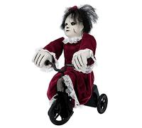 Boland 73048 Interactive Horror Doll on Bicycle, Size 35 x 21 cm, Angry Mathilde, Scary Doll with Sound and Movement, Decoration, Decorative Object, Halloween, Carnival, Theme Party