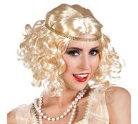 Boland 85796 Flapper Wig with Headband Blonde Curly Short Glitter Synthetic Hair Wigs for Adults Women Costume Accessory Charleston 1920s Theme Party