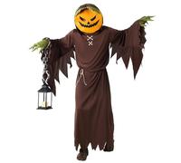 Boland Adult Horror Pumpkin Costume - Men’s Halloween Fancy Dress Outfit with Pumpkin Mask & Brown Robe - Spooky Scarecrow-Inspired Design for Adults - M/L