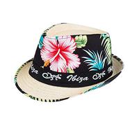 Boland Adult Ibiza Summer Hat - Colourful Hawaiian Flower Print Straw Style Sun Hat with Ibiza Band - Unisex Carnival, Beach Party and Festival Fancy Dress Headwear One Size