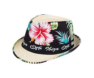 Boland Adult Ibiza Summer Hat - Colourful Hawaiian Flower Print Straw Style Sun Hat with Ibiza Band - Unisex Carnival, Beach Party and Festival Fancy Dress Headwear One Size